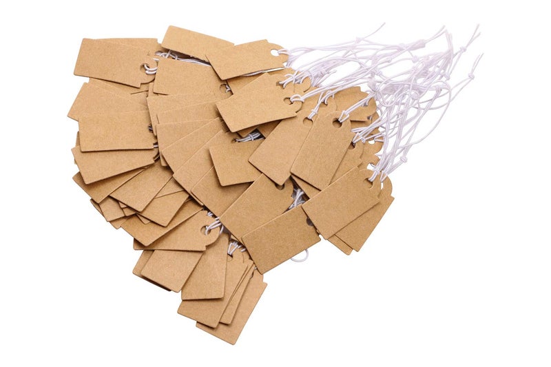 Shapenty Small Blank Writable Paper Price Marking Tags Label Gift Clothing Display Tags with Hanging String for Craft Homemade Jewelry Ornaments Pricing, 25x13mm,100PCS (Bronze) - Image 1